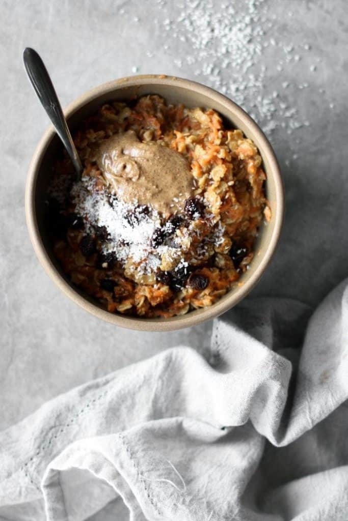 Cozy Carrot Cake Oatmeal seen from the top in a bowl