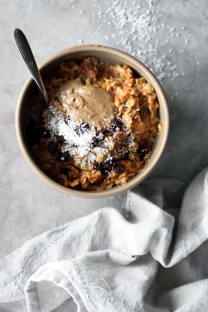 Cozy Carrot Cake Oatmeal seen from the top in a bowl