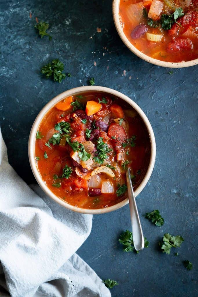Italian bean and soup in a bowl from the top