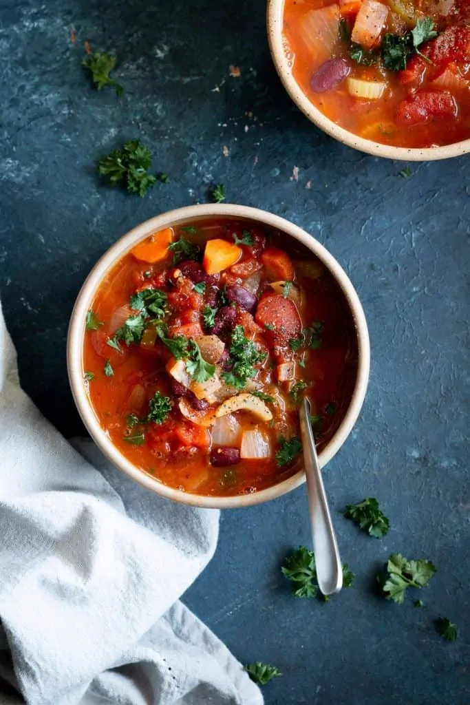 Italian bean and soup in a bowl from the top
