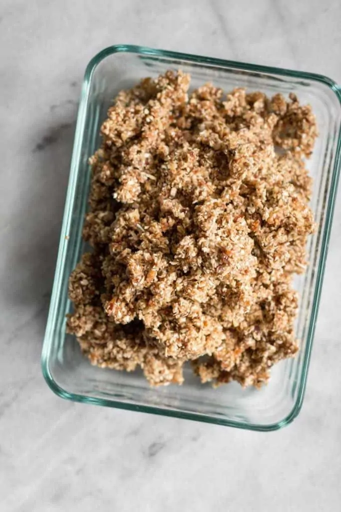 granola bars mixture in a glass dish