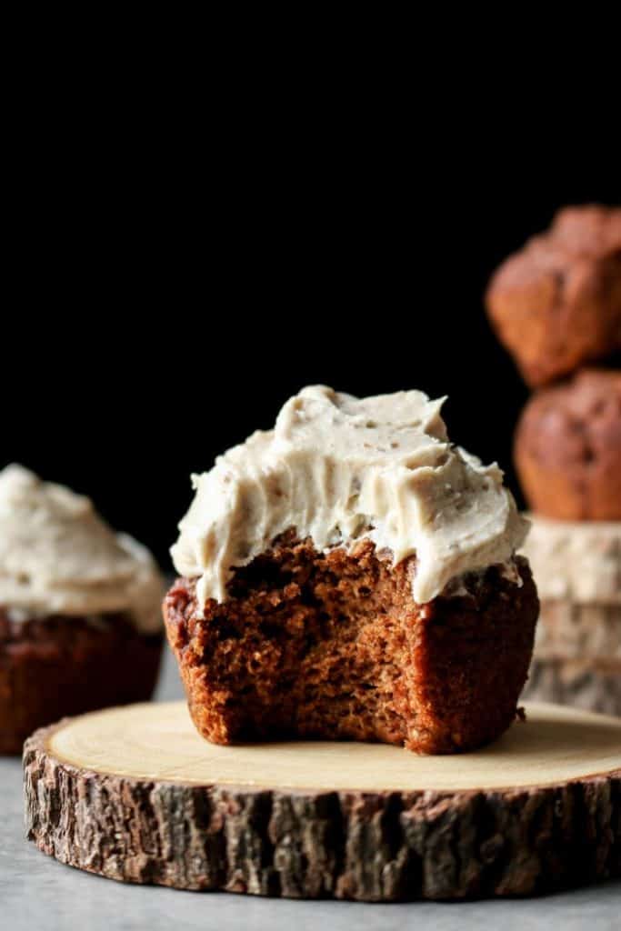 pumpkin cupcake with bite taken