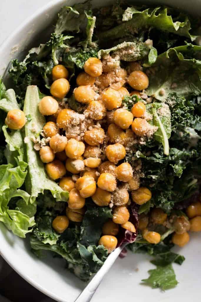Salad with chickpeas closeup