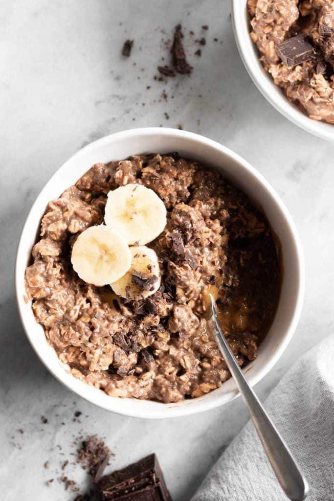 chocolate oatmeal in a bowl