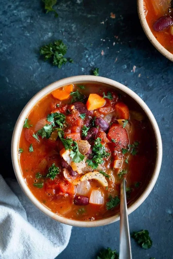 Italian bean and vegetable soup in a bowl