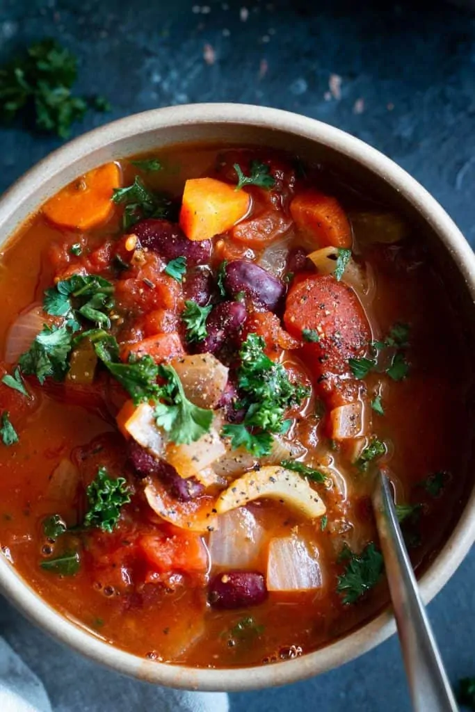 Italian bean and vegetables soup from the top