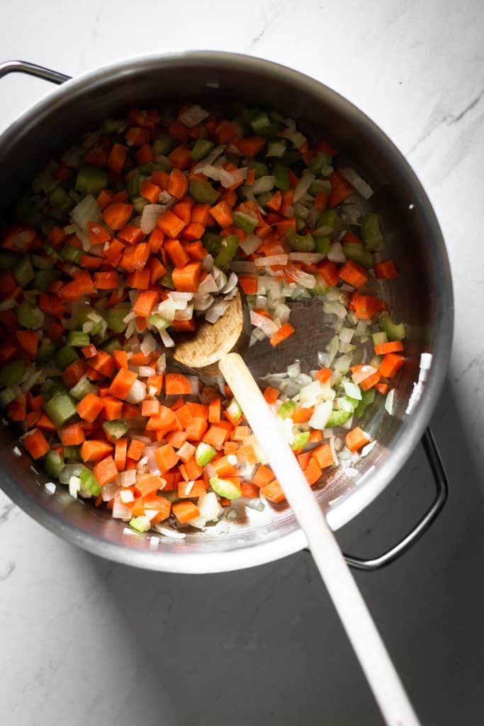 lentil soup ingredients in pot