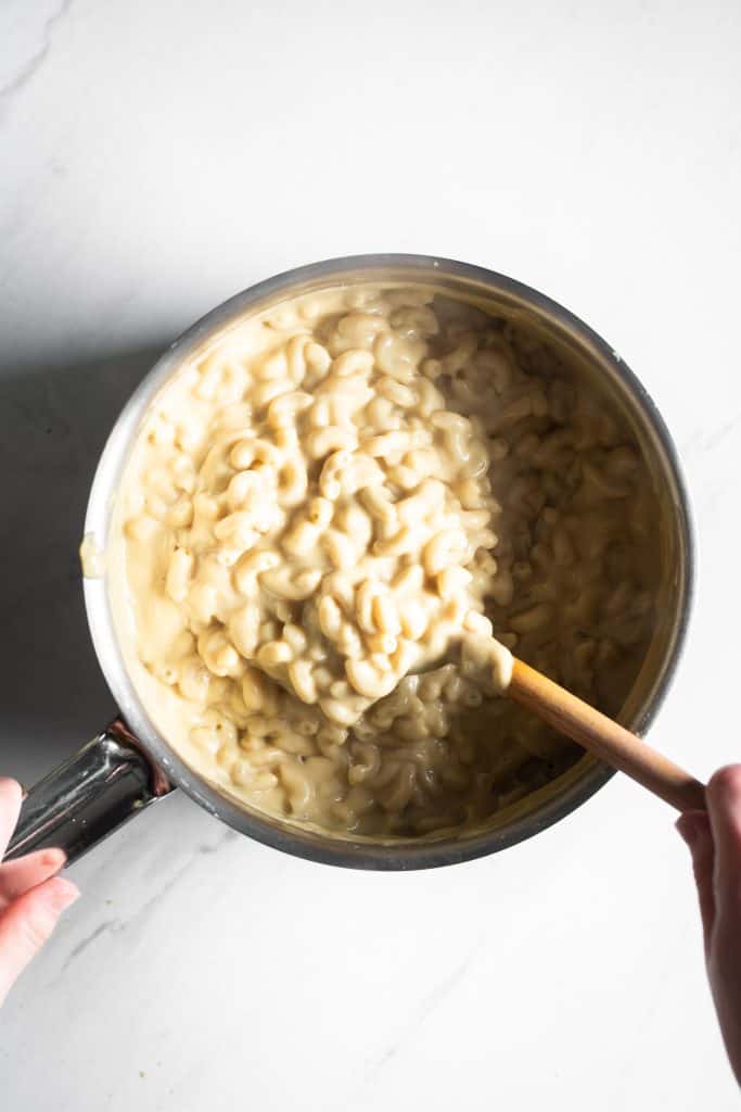 mac and cheese in saucepan