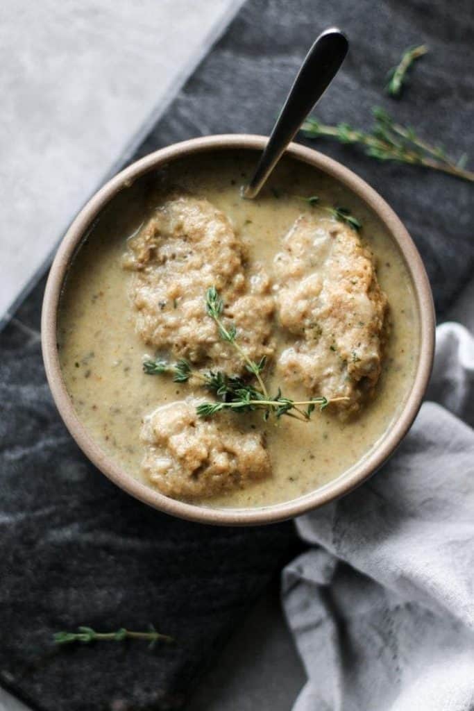 mushroom soup in a bowl from the top