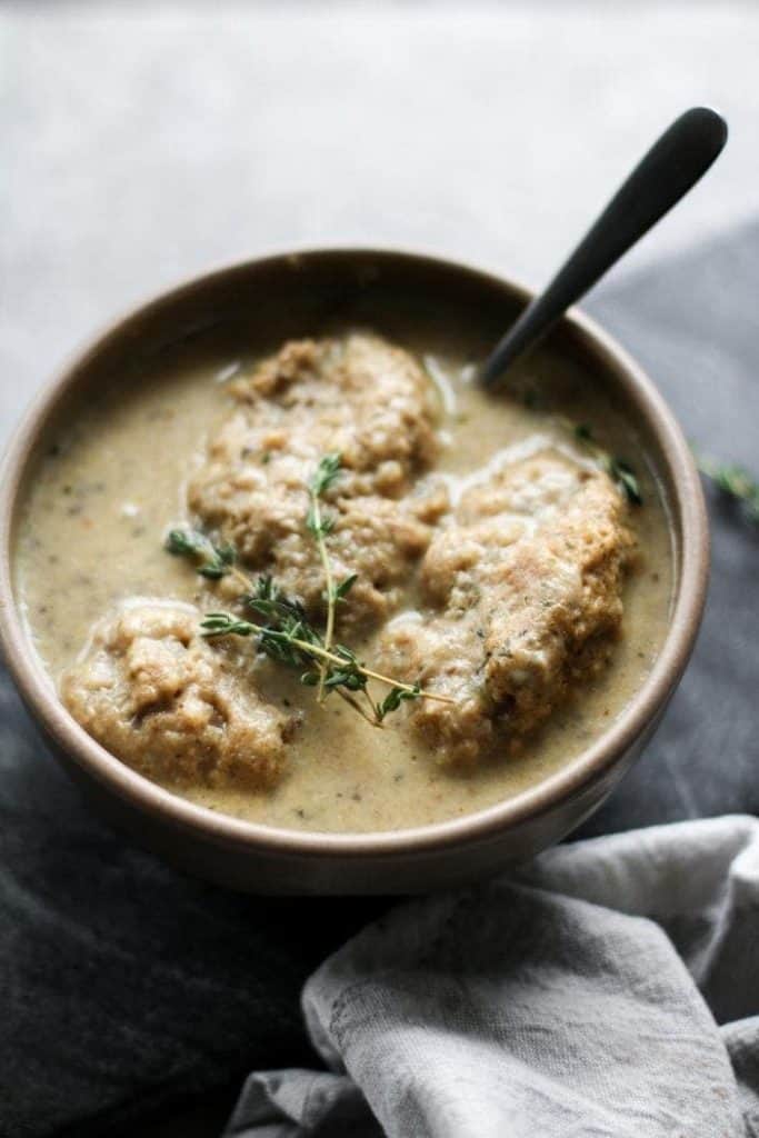 mushroom and dumpling soup from the side