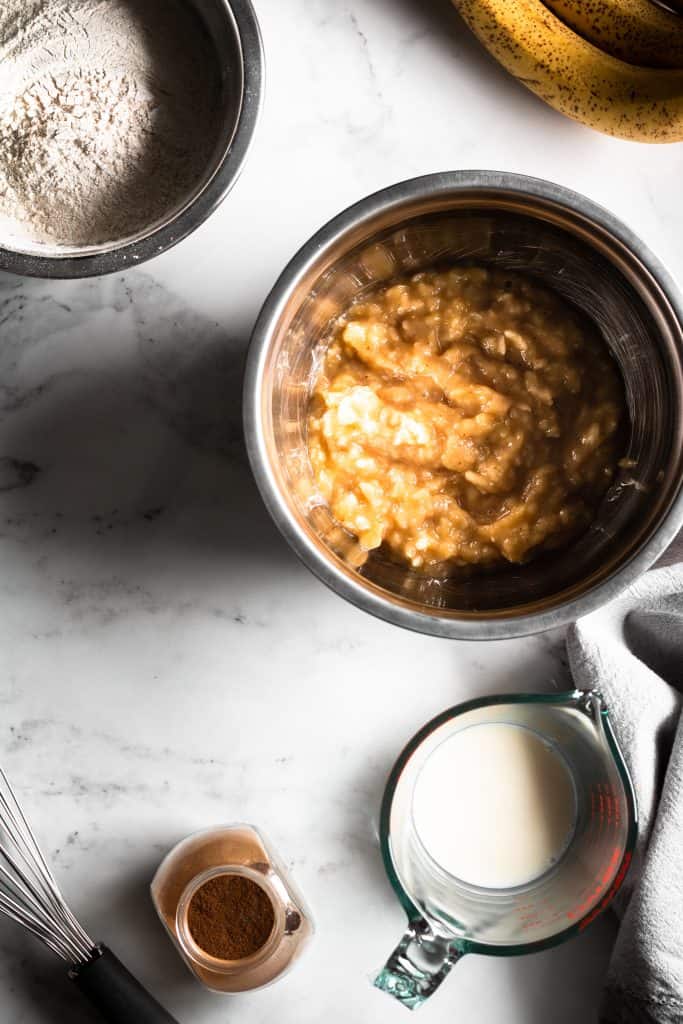 mashed banana, flour and milk