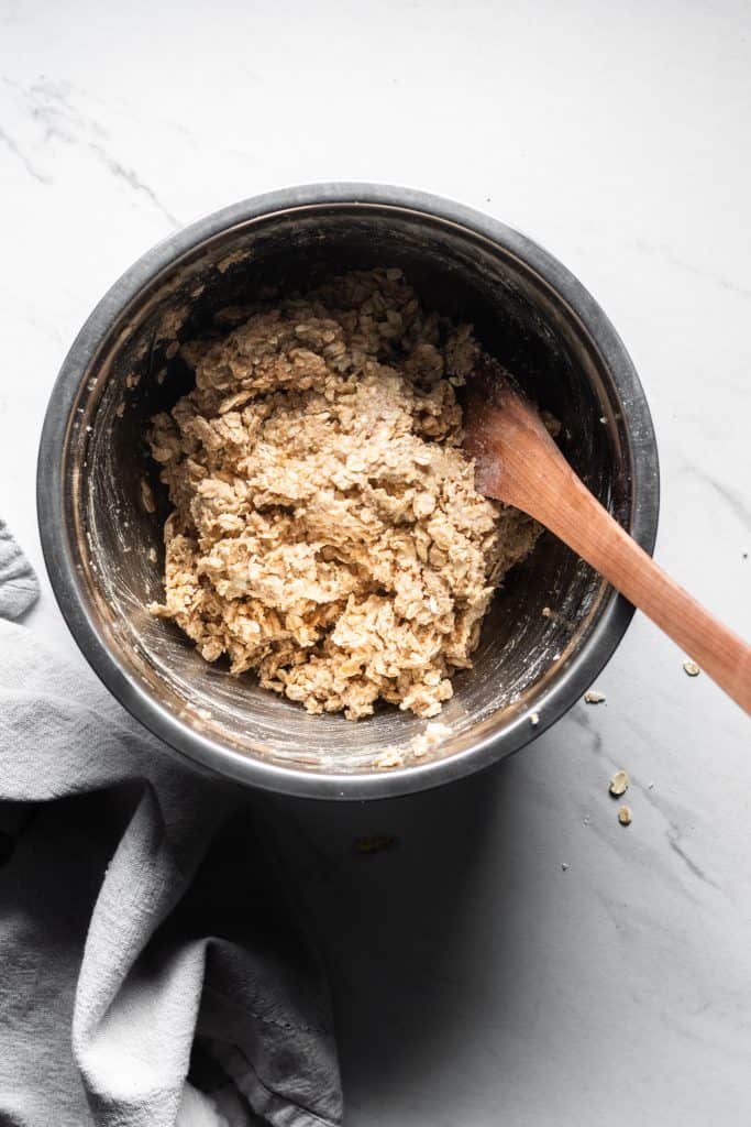 oatcake mixture in a mixing bowl