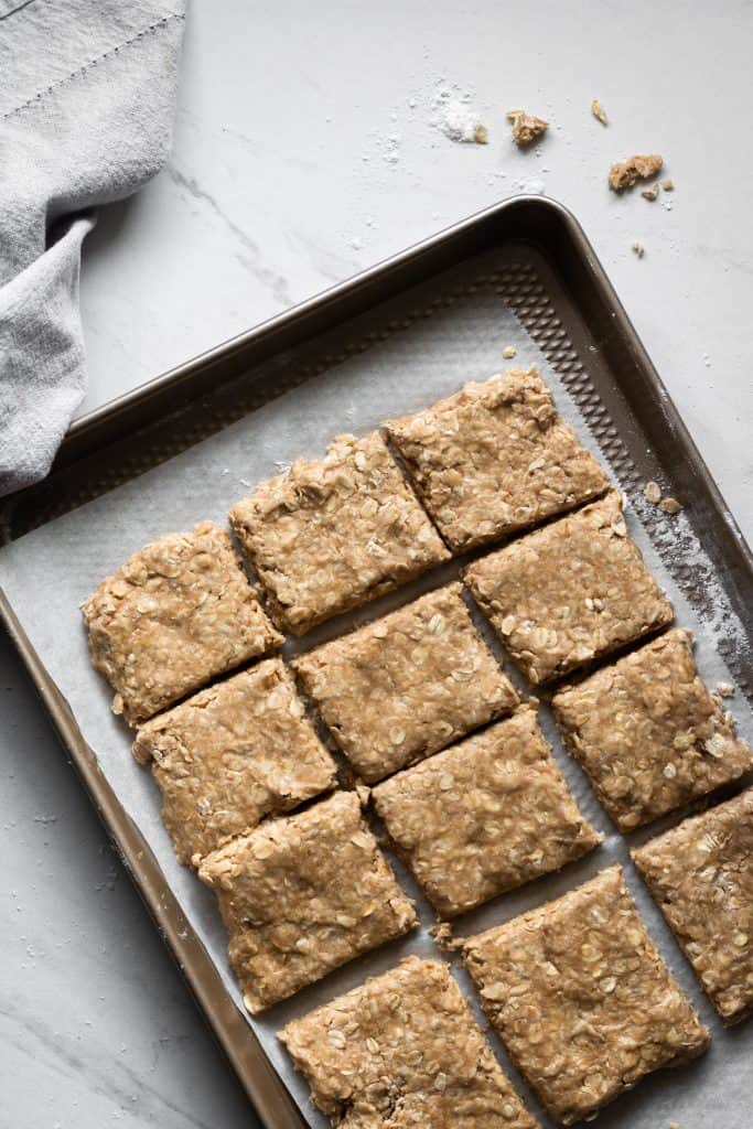 oatcake uncooked on baking sheet