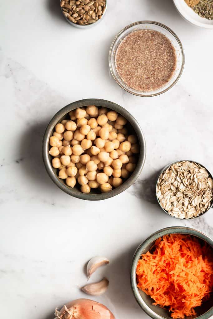 chickpeas, oats, flax egg, carrot