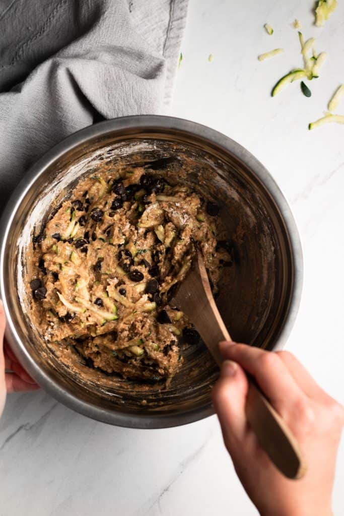 chocolate chip zucchini bread mixture in a bowl