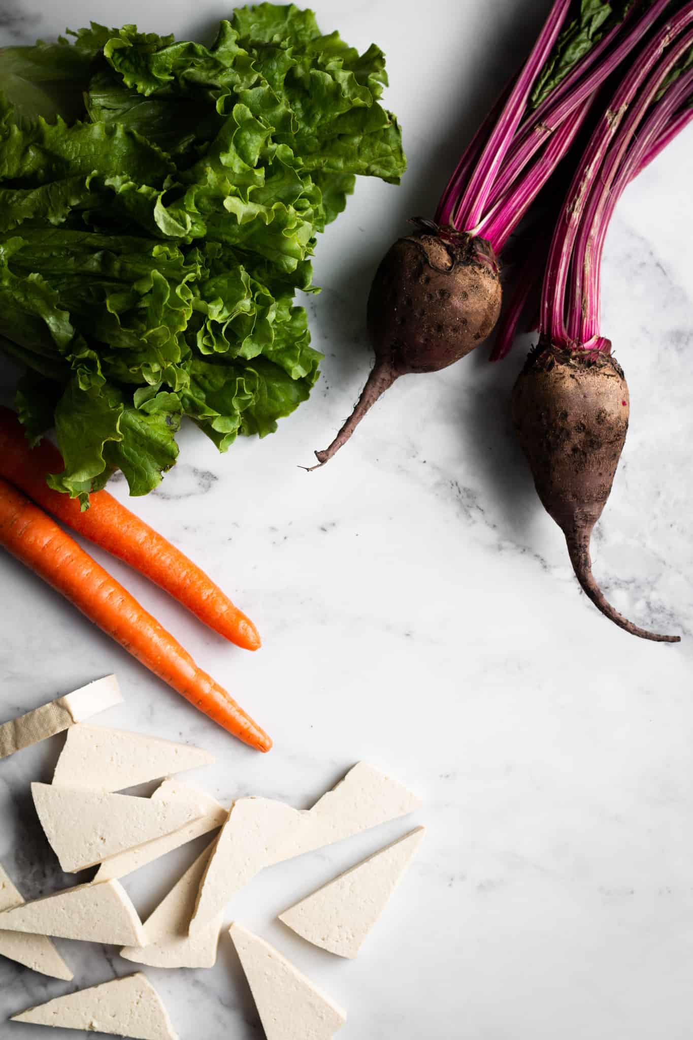 beets, carrots, lettuce and tofu